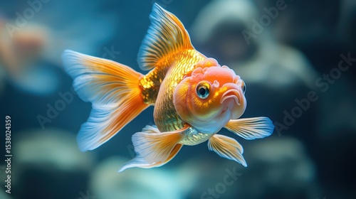 Close-Up of Oranda Goldfish in Aquarium Tank
