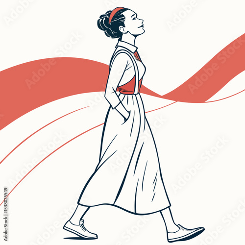 silhouette of a girl in a red dress