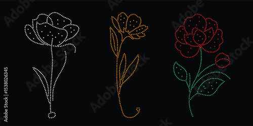 Abstract, beautiful flower rhinestone glitter motif design.