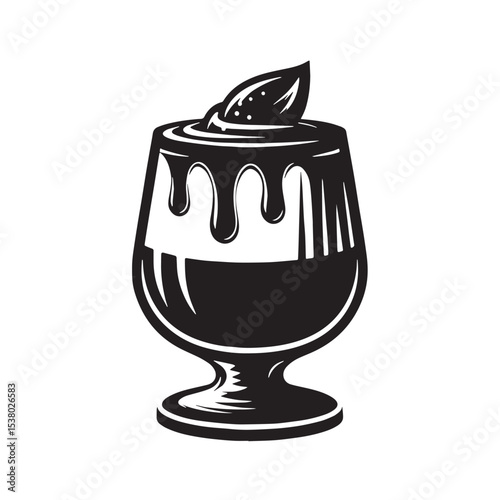 Black Panna Cotta Silhouette Vector, High Quality Illustration on White Background