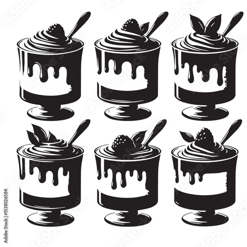 Black Panna Cotta Silhouette Vector, High Quality Illustration on White Background