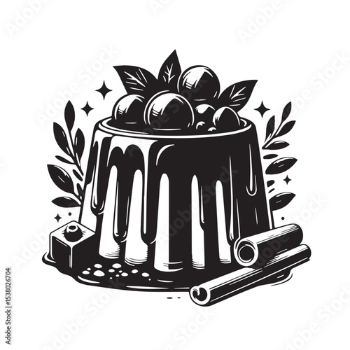 Black Panna Cotta Silhouette Vector, High Quality Illustration on White Background