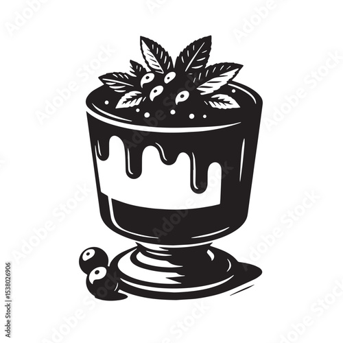 Black Panna Cotta Silhouette Vector, High Quality Illustration on White Background