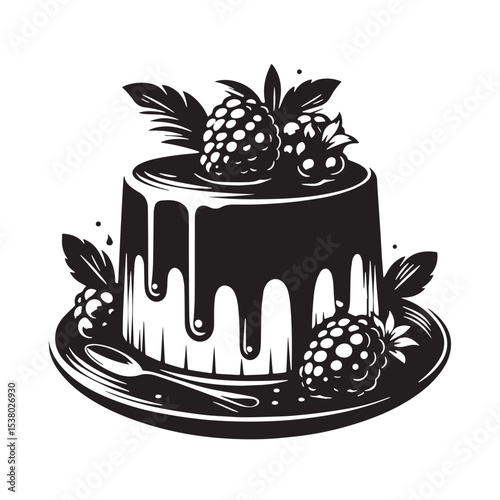 Black Panna Cotta Silhouette Vector, High Quality Illustration on White Background