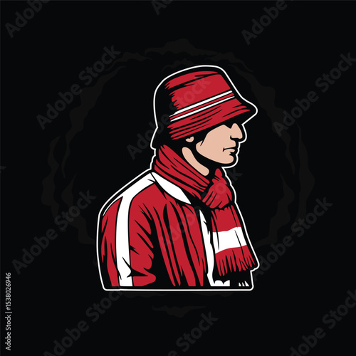 man ultras hooligan casual in red hat
