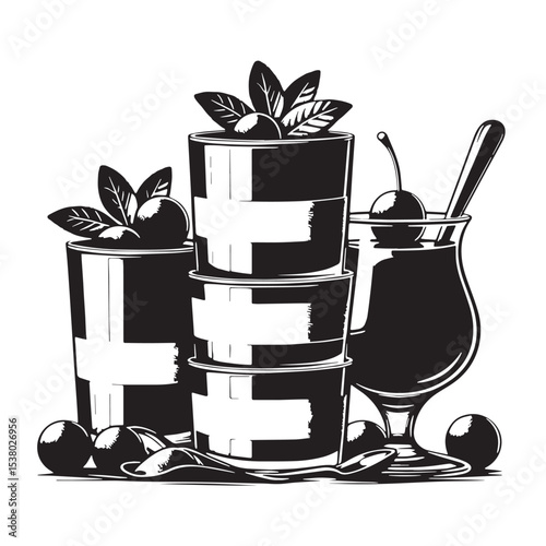 Black Panna Cotta Silhouette Vector, High Quality Illustration on White Background