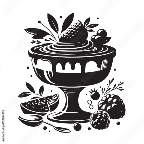 Black Panna Cotta Silhouette Vector, High Quality Illustration on White Background