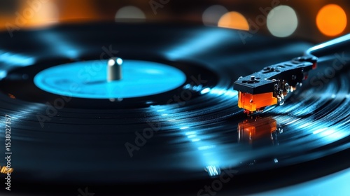 Close-Up of a Vintage Turntable Playing a Vinyl Record, Capturing Nostalgic Music Vibes