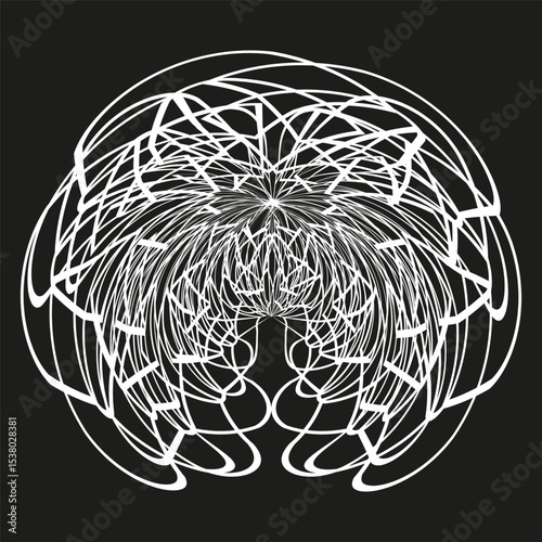 Abstract scribble spiral. Chaotic tangled shape. Monochrome line swirl. Vector dynamic form.