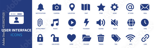 User Interface - Icon Collection. Thin Line Set contains such Icons as Button, Toggle, Checkbox, Slider, Input, Dropdown, Menu and more. Simple web icons set.