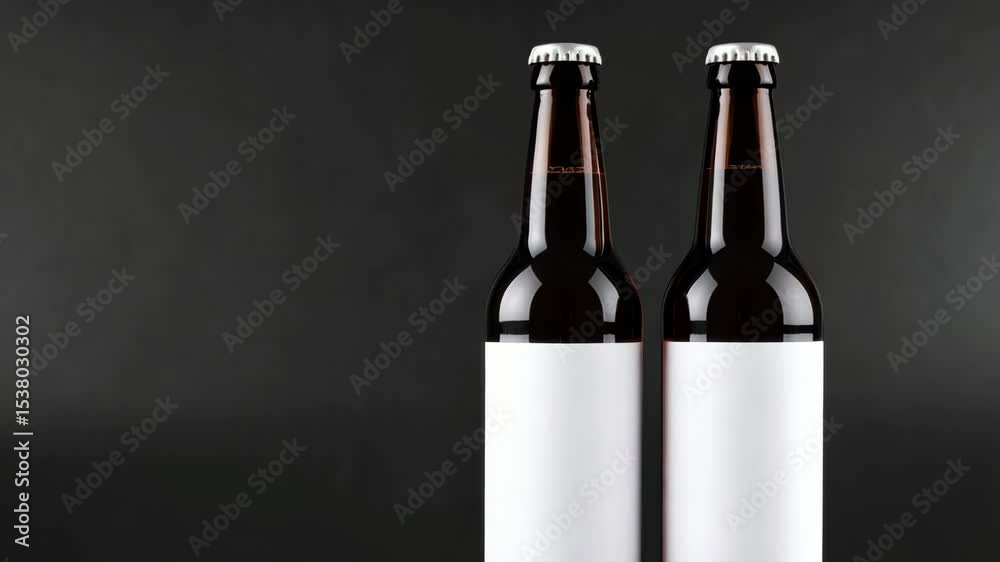 Two unlabeled brown bottles stand side-by-side against a dark gray backdrop ready for branding