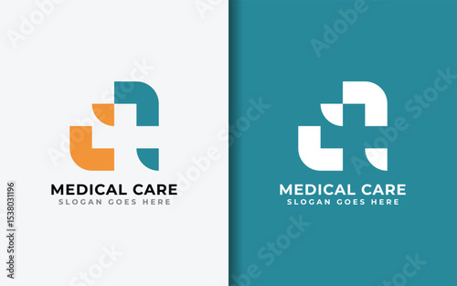 abstract medical cross logo design with unique modern minimalist shape concept design. Medical health vector illustration.