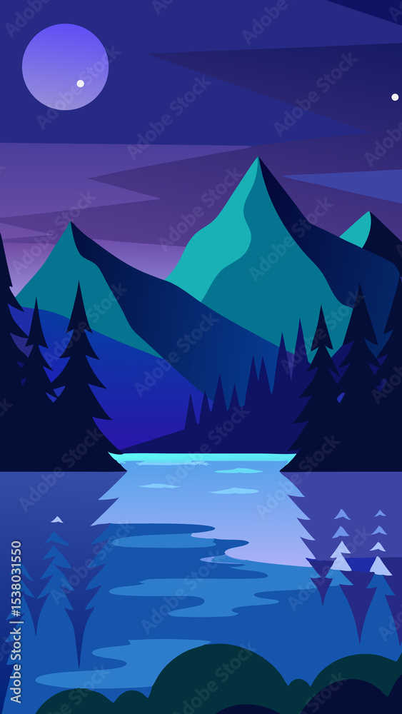 Fototapeta premium Night sky over mountains and lake