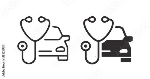 Car and stethoscope icons. Symbol diagnostics and inspection.