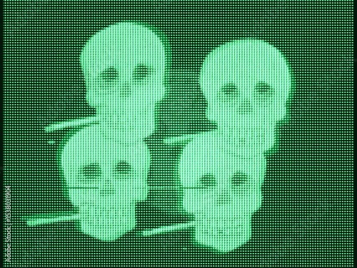 Smoking Skull Pixel Art on Green Grid Abstract Graphic Illustration