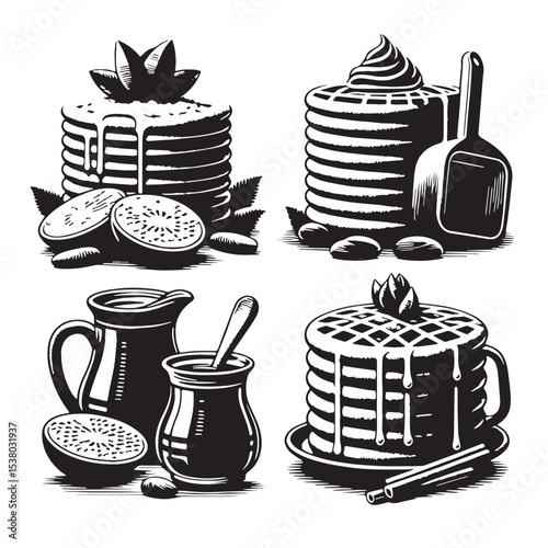 Black Poffertjes Silhouette Vector, High Quality Illustration on White Background