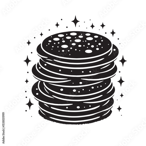 Black Poffertjes Silhouette Vector, High Quality Illustration on White Background