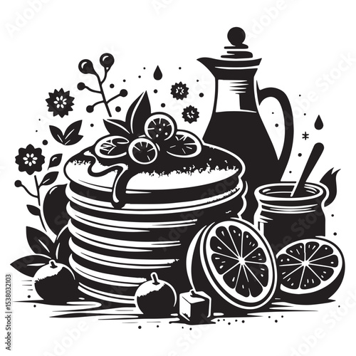 Black Poffertjes Silhouette Vector, High Quality Illustration on White Background