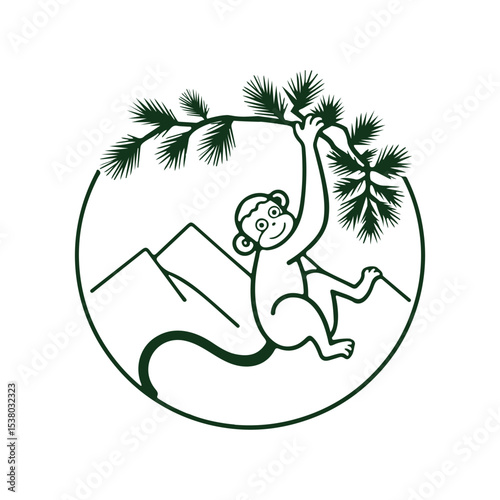 Vector illustration of a monkey hang on tree