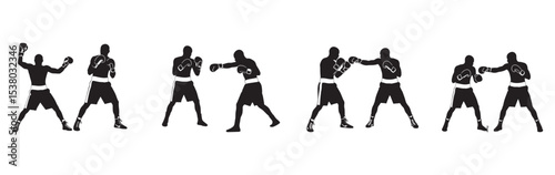 Set of silhouettes of wrestlers in wrestling , boxer silhouette set in boxing