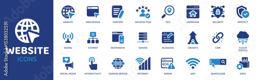 Website - Icon Collection. Thin Line Set contains such Icons as Web, Site, Page, URL, Browser, Domain, Hosting and more. Simple web icons set.
