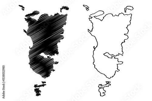 Eriskay island (United Kingdom of Great Britain and Northern Ireland, Scotland, Outer Hebrides) map vector illustration, scribble sketch Isle of Eiríksey or Eirisgeigh map