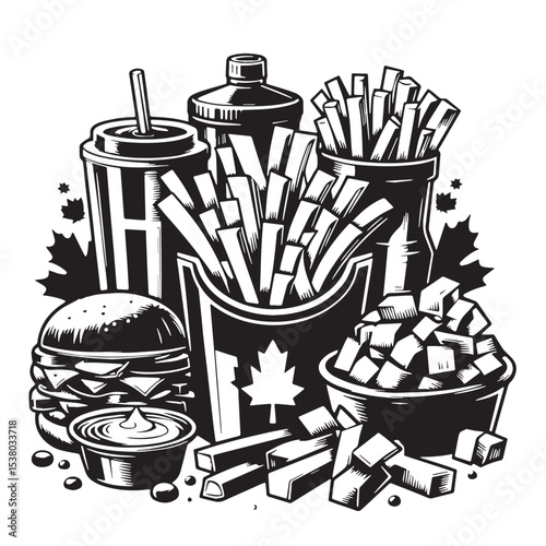 Black Poutine Silhouette Vector, High Quality Illustration on White Background