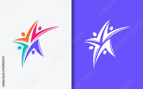 Diversity logo combining human shapes into a star representing collaboration and teamwork connection.