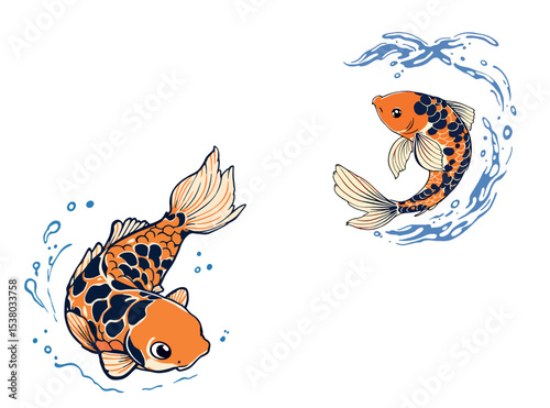 Vsai two koi fish swimming gracefully in clear water