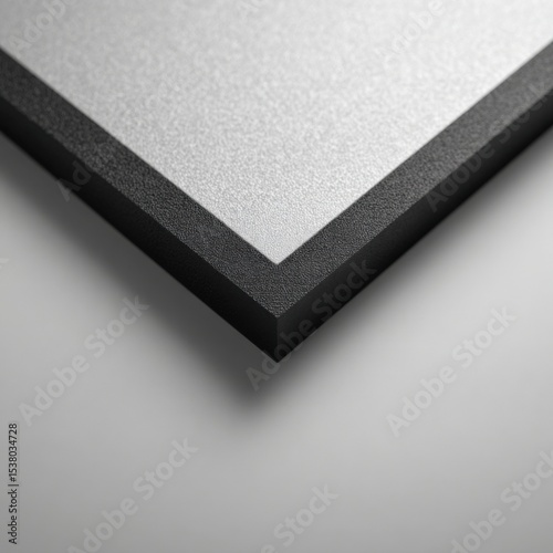 Close up of a silver surface with a black border. Material design, textured, abstract, geometric pattern.