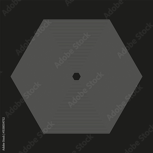 Hexagon icon. Gradient center figure. Concentric ring shape. Vector dark form.