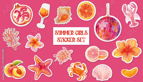 GIRLY SUMMER STICKERS - AESTHETIC PEACHY STICKERS OF SUMMER ELEMENTS