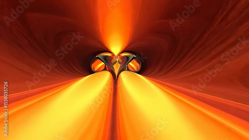 Abstract digital artwork featuring swirling shapes in vibrant orange hues.