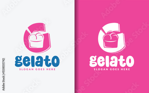 Cute logo combining letter G with gelato cup in minimalist pastel color style.