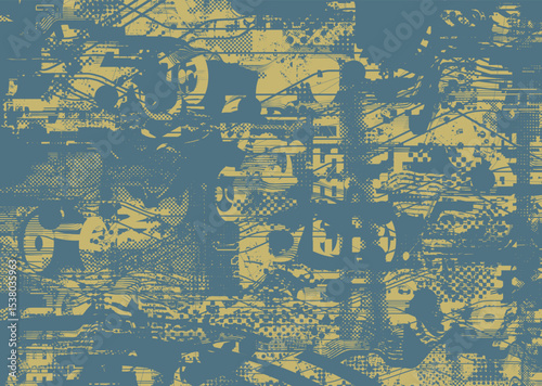 Glitch distorted geometric shape . Noise destroyed logo . Trendy defect error shapes . Glitched frame .Grunge textured . Distressed effect .Vector shapes with a halftone dots screen print texture.
