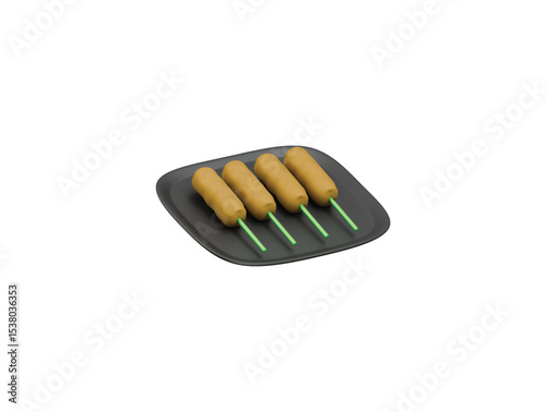 grilled fish satay icon 3d illustration render