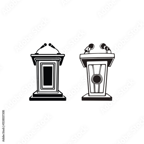 Set of black silhouette of a classic speakers podium.eps