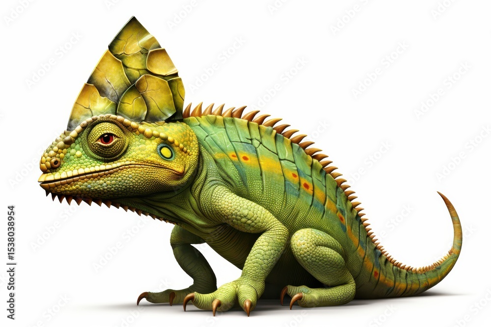 Obraz premium Unique lizard with distinctive head crest and vibrant colors in a neutral setting