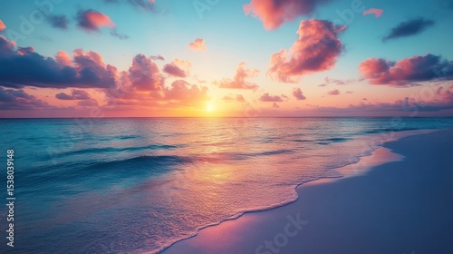 Colorful sunset over ocean on Maldives