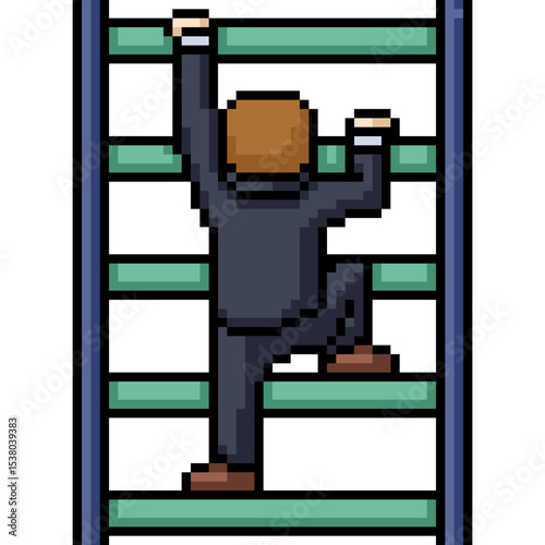 pixel art of business man climb stair