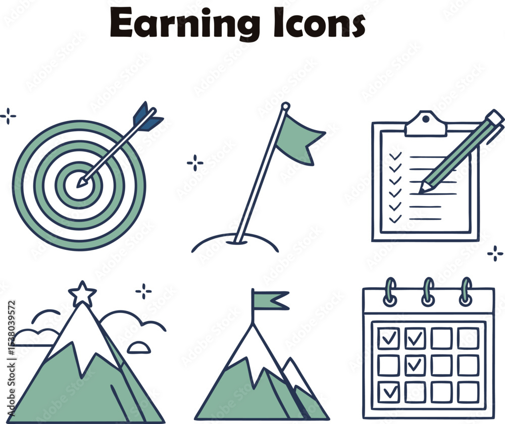 Fototapeta premium Title: Motivational Earning and Goal Icons Set