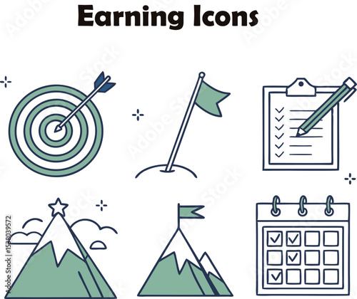Title: Motivational Earning and Goal Icons Set