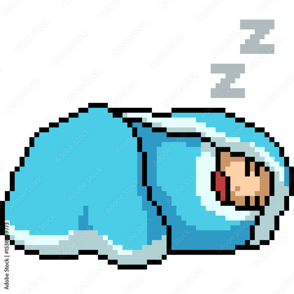 Fototapeta premium pixel art of kid sleep cold blanket