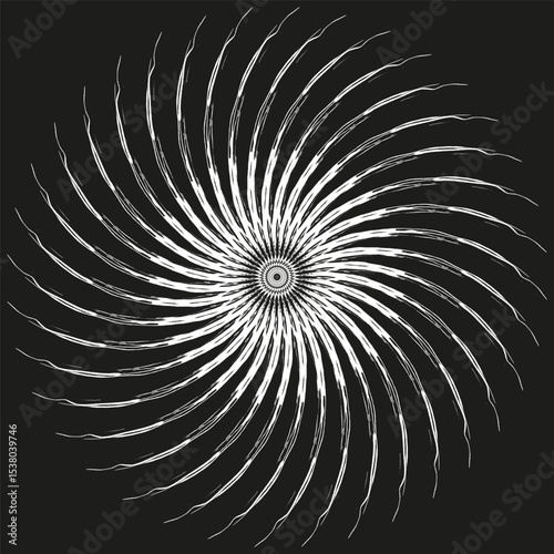 Spiral swirl pattern. Hypnotic rotation design. Vector circular motion. Dynamic whirlpool element.