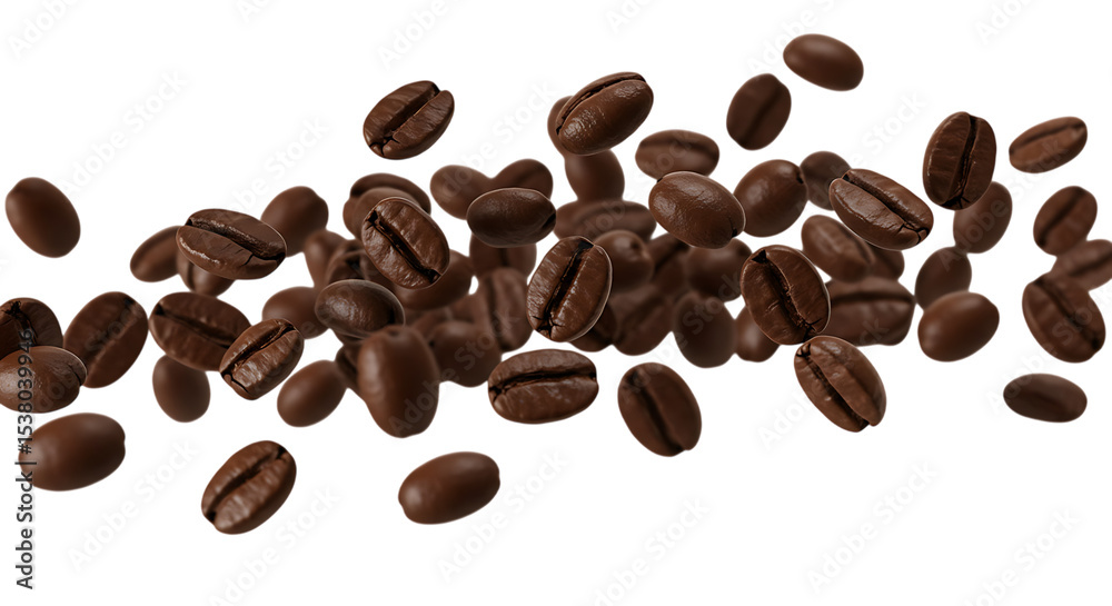 Obraz premium Roasted coffee beans in motion against a black background representing aroma and freshness