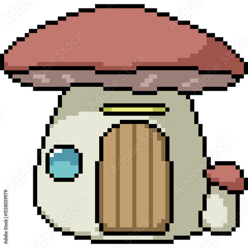 pixel art of fantasy jungle mushroom house