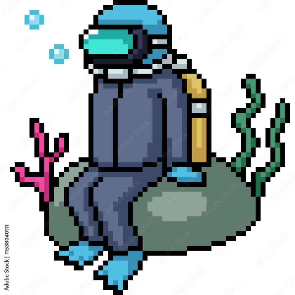 Fototapeta premium pixel art of man dive suit sitting