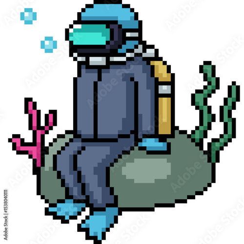 pixel art of man dive suit sitting