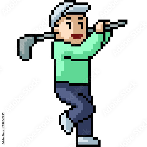 pixel art of man swing golf club