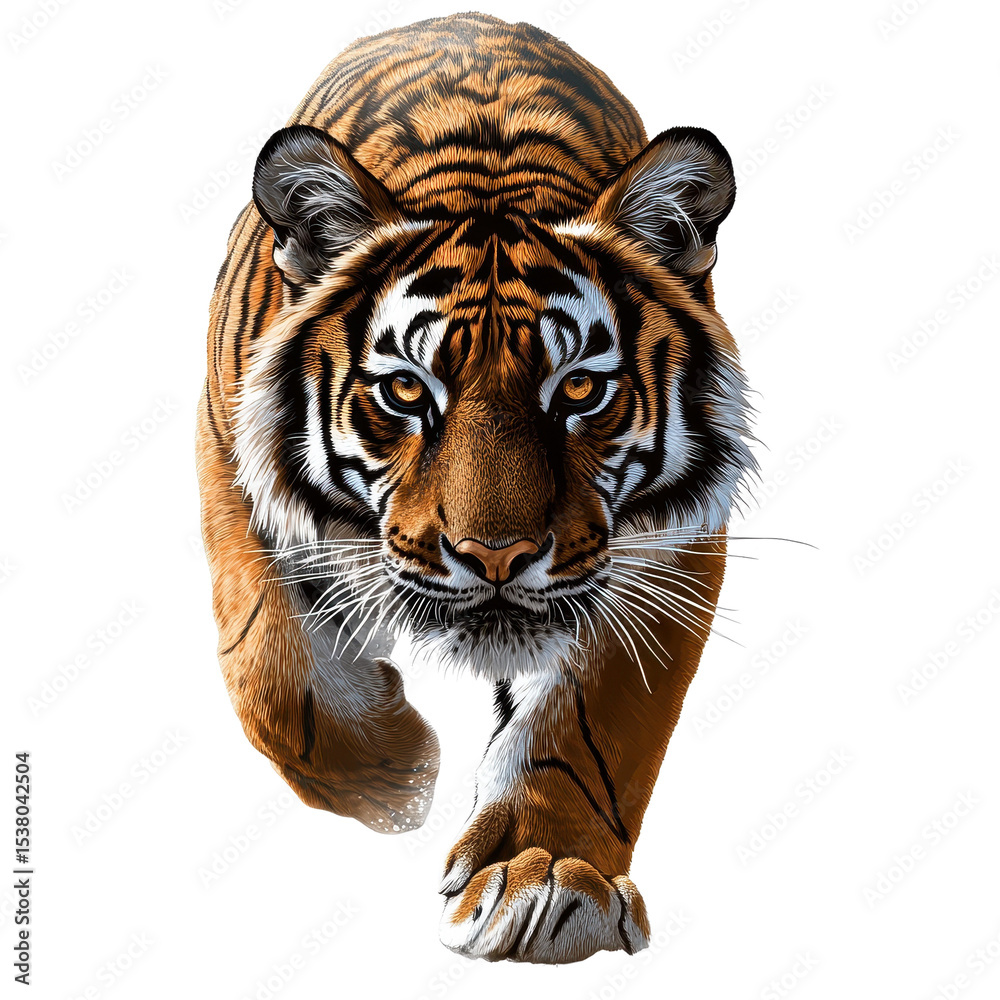 Fototapeta premium Portrait of a tiger hunting isolated on transparent background